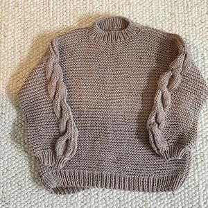 Hand made chunky oversized taupe dust pink merino wool sweater S-M